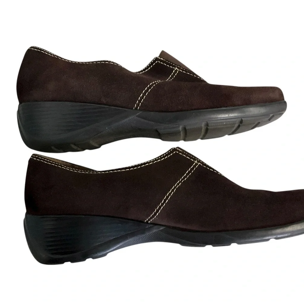 Naturalizer Brown Suede Slip‎ On SZ 10W Women Comfort Low Wedge Casual